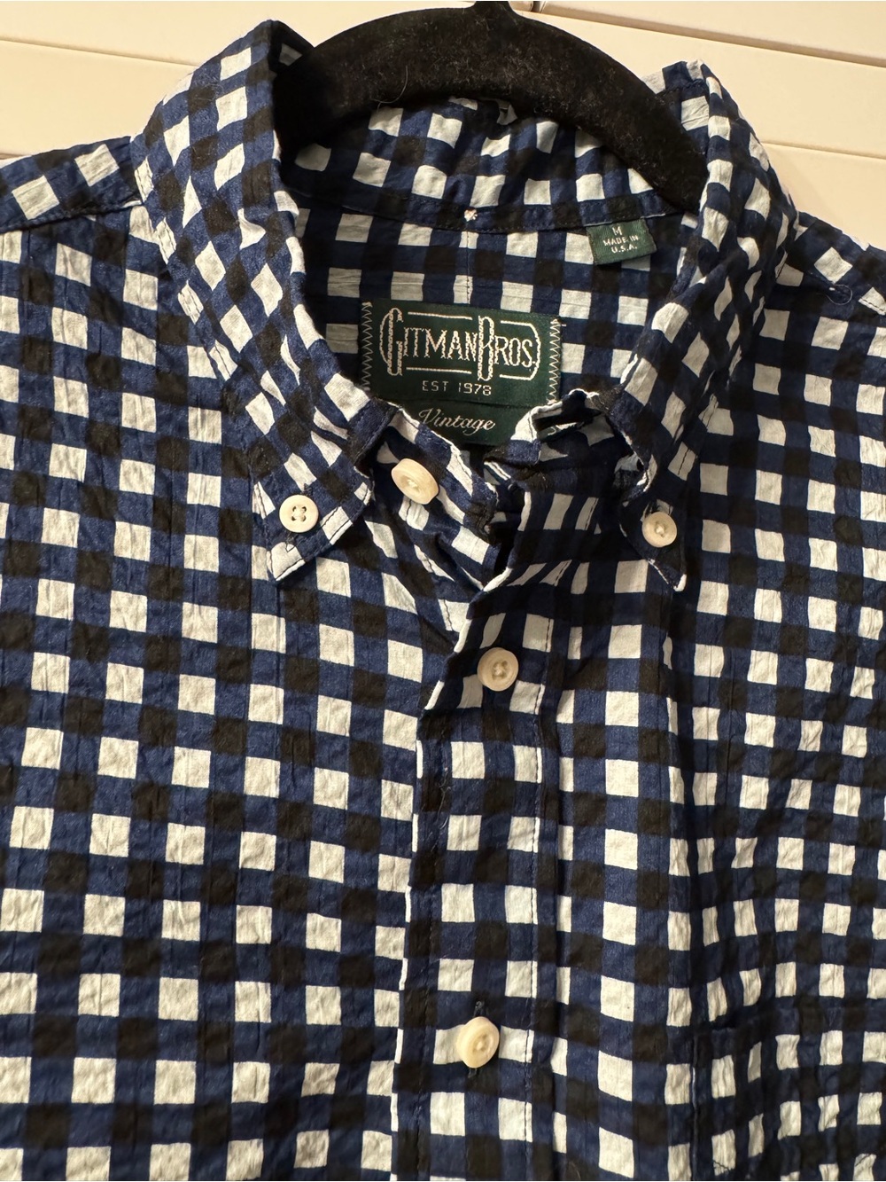 Gitman Vintage Navy Black and White Check Button-Down Shirt